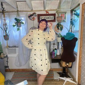 SHEIN Cream & Black Polkadot Lightweight High neck Long Sleeve Dress Size Large